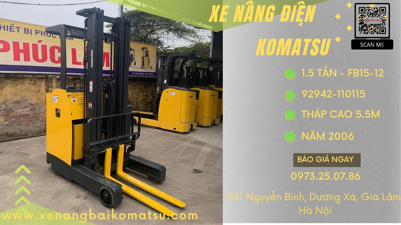 Xe nâng điện đứng lái 1.5 tấn tháp 5.5m