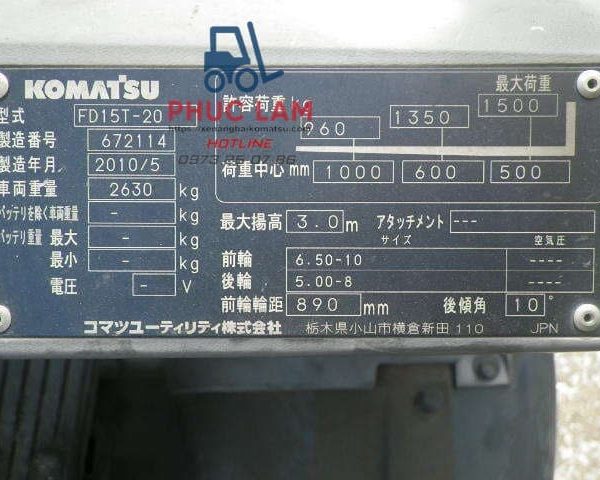 Xe Nâng Dầu Komatsu 1.5 Tấn 2010 (6)